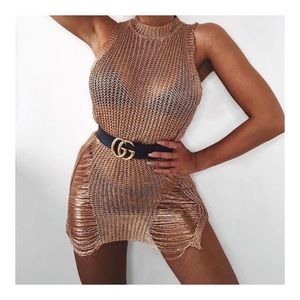 Gold Distressed Knitted Dress
